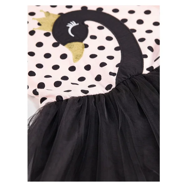Denokids Kiz Cocuk Siyah Elbise Tüllü Tütü Elbise Abiye Puantiye Elbise - 7 Yaş - Pembe - Siyah - Görsel 7