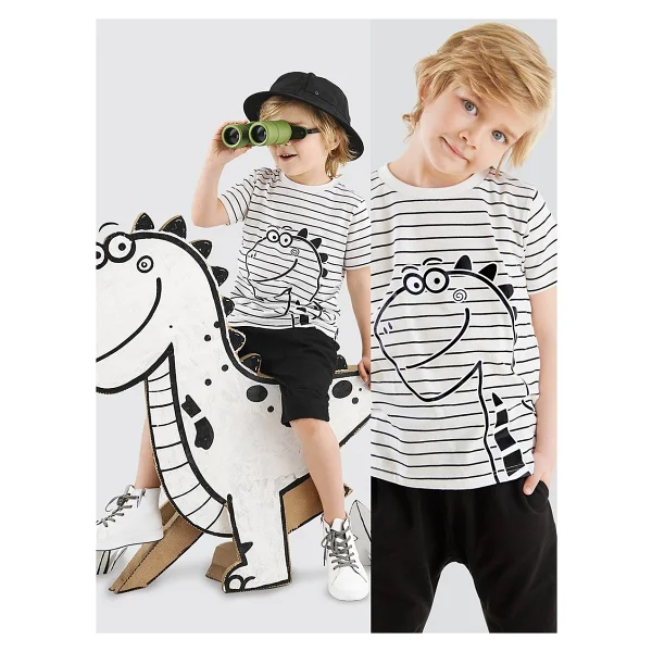 Denokids Sevimli Dino Erkek Çocuk T-Shirt Kapri Şort Takım - Çok Renkli - 2 Yaş - Görsel 9