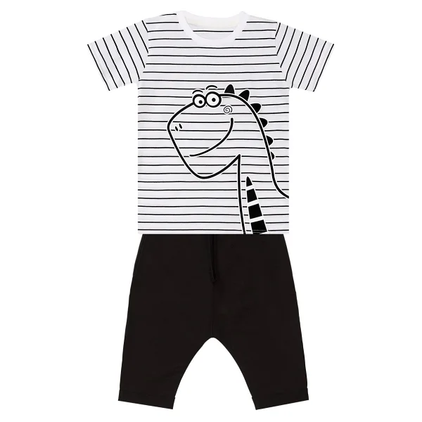 Denokids Sevimli Dino Erkek Çocuk T-Shirt Kapri Şort Takım - Çok Renkli - 2 Yaş - Görsel 3