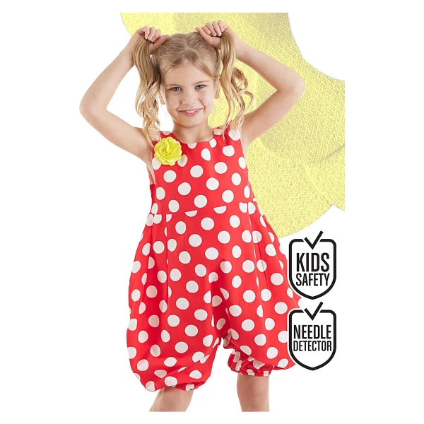 Denokids Kırmızı Beyaz Puanlı Kız Çocuk Balon Tulum - Kırmızı - Beyaz - 2 Yaş - Görsel 5