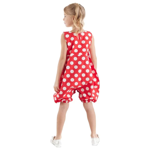 Denokids Kırmızı Beyaz Puanlı Kız Çocuk Balon Tulum - Kırmızı - Beyaz - 2 Yaş - Görsel 2