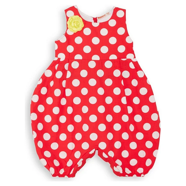 Denokids Kırmızı Beyaz Puanlı Kız Çocuk Balon Tulum - Kırmızı - Beyaz - 2 Yaş - Görsel 3
