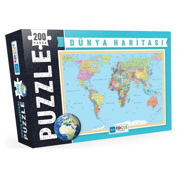 Blue Focus Dünya Haritası BF238 200 Parça Puzzle - Görsel 3