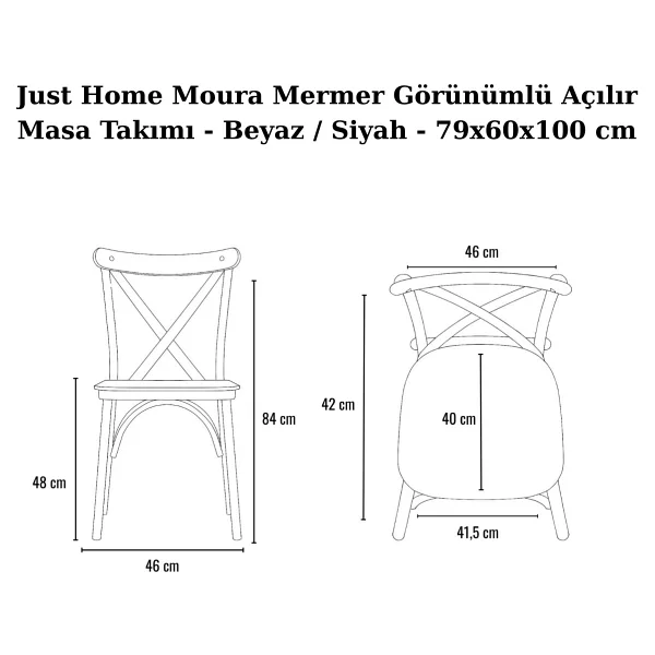 Just Home Moura Mermer Görünümlü Açılır Masa Takımı - Beyaz / Siyah - 79x60x100 cm - Görsel 9