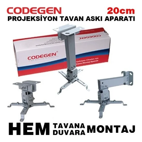 Codegen P20 20 cm Universal Projeksiyon Tavan veya Duvar Askı Aparatı Alüminyum Yapı ile Ergonomik Tasarım - Görsel 5