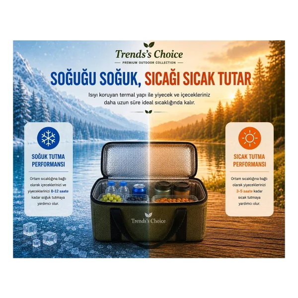 Trends's Choice 40 Litre Termal Buzluk Çanta Katlanabilir Piknik Kamp Plaj ve Yolculuk Için Soğuk Sıcak Koruyucu Seyehat Çantası - Haki - Görsel 5