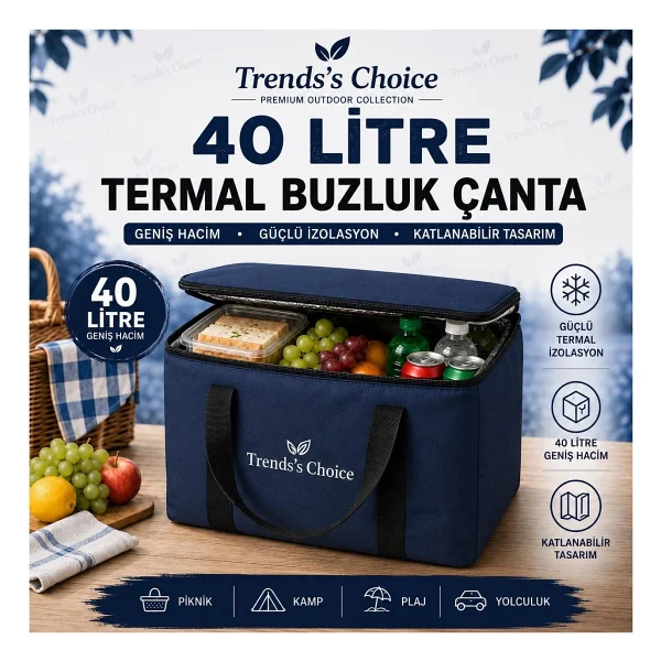 Trends's Choice 40 Litre Termal Buzluk Çanta Katlanabilir Piknik Kamp Plaj ve Yolculuk Için Soğuk Sıcak Koruyucu Seyehat Çantası - Haki - Görsel 9