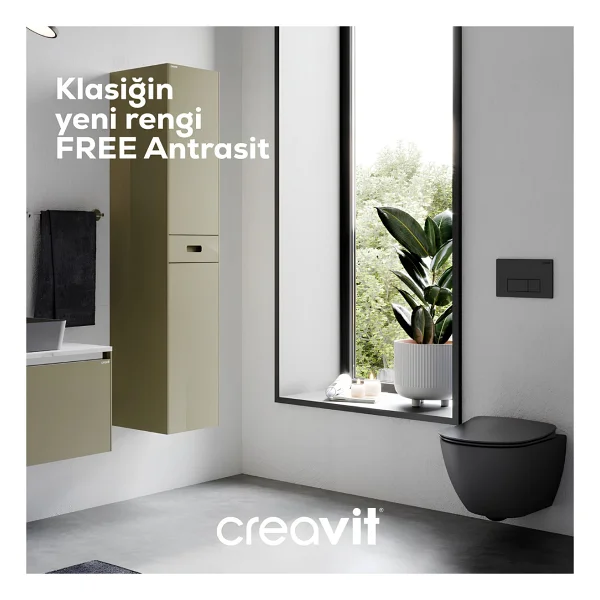 Creavit Free Rim-Off FE322-00CM00E Antrasit Mat Asma Klozet - Görsel 6
