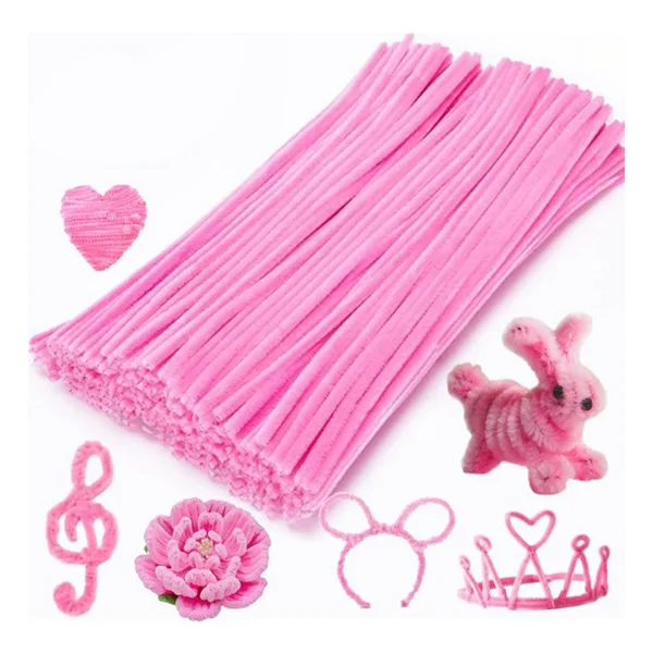 25'li Pembe Renkli Şönil, Eğitici Şönil Seti, Tüylü Tel, 30 Cm, Peluş Tel - Görsel 5