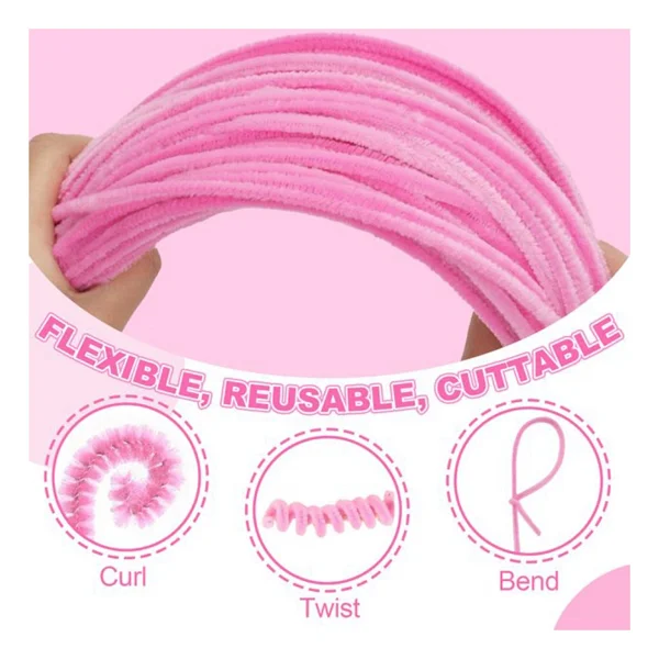 25'li Pembe Renkli Şönil, Eğitici Şönil Seti, Tüylü Tel, 30 Cm, Peluş Tel - Görsel 8