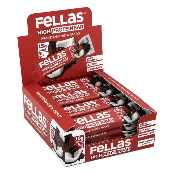 Fellas Yüksek Protein Bar - Hindistan Cevizli Ve Kakaolu (45 G) X 12 Adet - Görsel 2