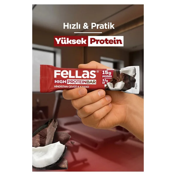Fellas Yüksek Protein Bar - Hindistan Cevizli Ve Kakaolu (45 G) X 12 Adet - Görsel 4
