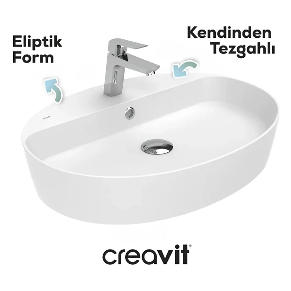 Creavit Loop LP161 40x60 cm Tezgah Üstü Oval Çanak Lavabo - Görsel 4