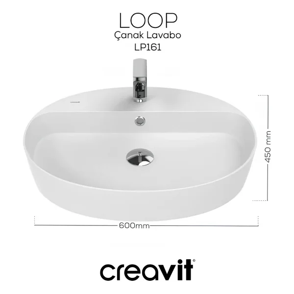 Creavit Loop LP161 40x60 cm Tezgah Üstü Oval Çanak Lavabo - Görsel 5