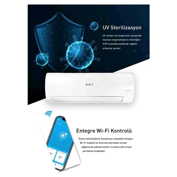 E.C.A. Niobe Blue ESA1415A100 R32 A++ 15000 BTU WiFi + UV Inverter Duvar Tipi Klima Montaj Dahil - Görsel 6
