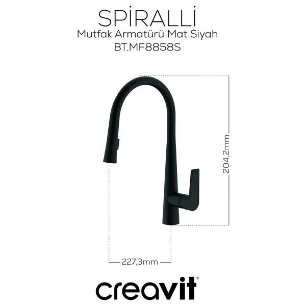 Creavit Spiralli Siyah Mutfak Eviye Bataryası MF8858S - Görsel 6