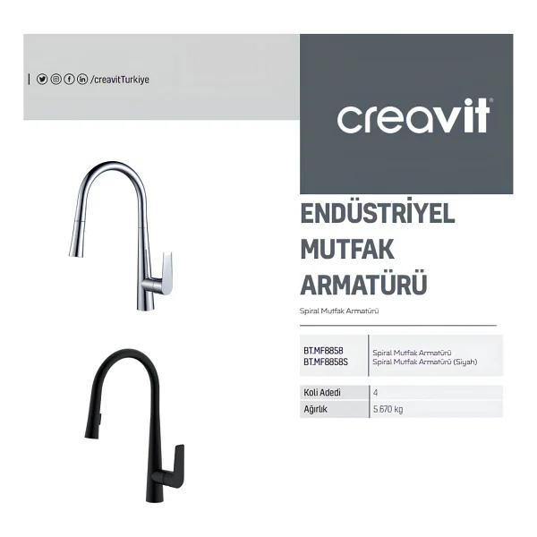 Creavit Spiralli Siyah Mutfak Eviye Bataryası MF8858S - Görsel 7
