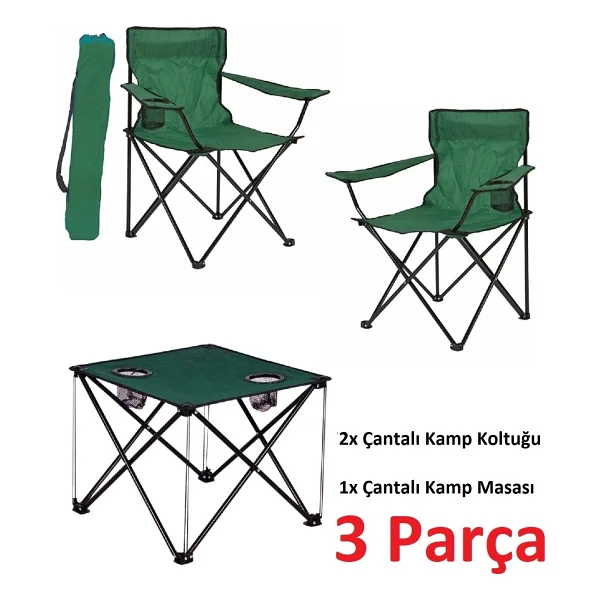 Depolife Çantalı Katlanır Kamp Piknik Koltuğu Masa Seti Bahçe Plaj Masalı Sandalye Takımı Bardaklı Askılı Set - Görsel 2