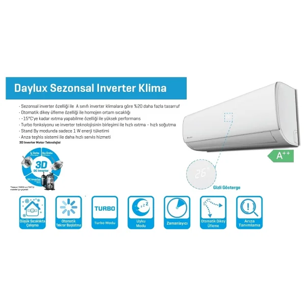 Daylux DTXP50A A++ 18000 BTU Inverter Duvar Tipi Klima Montaj Dahil - Görsel 2