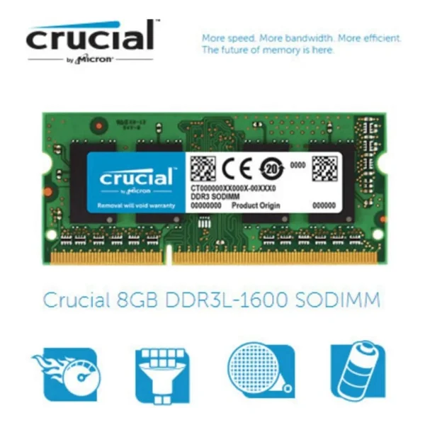 Crucial 8GB DDR3L 1600MHz Notebook RAM Kapasitesi 1.35V Düşük Gecikme CL Değeri - Görsel 2