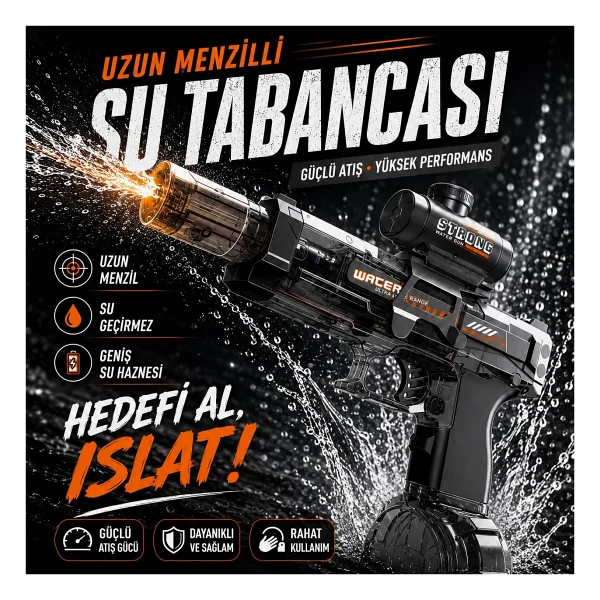 Robeve Şarjlı Otomatik Su Tabancası Oyuncak Şarjlı Geniş Su Hazneli Gerçekçi Geri Tepme Efektli Su Silahı - Yaz Eğlencesi, Havuz Oyuncağı Bahçe Oyuncağı Için Eğlenceli Şarjlı Su Tabancası Oyuncak - Ma - Görsel 9
