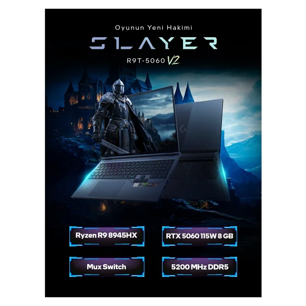 Game Garaj Slayer R9T-5060 V2 C7 Ryzen 9 8945HX 16 GB 1 TB SSD RTX5060 16" WQXGA Gaming Laptop - Görsel 2