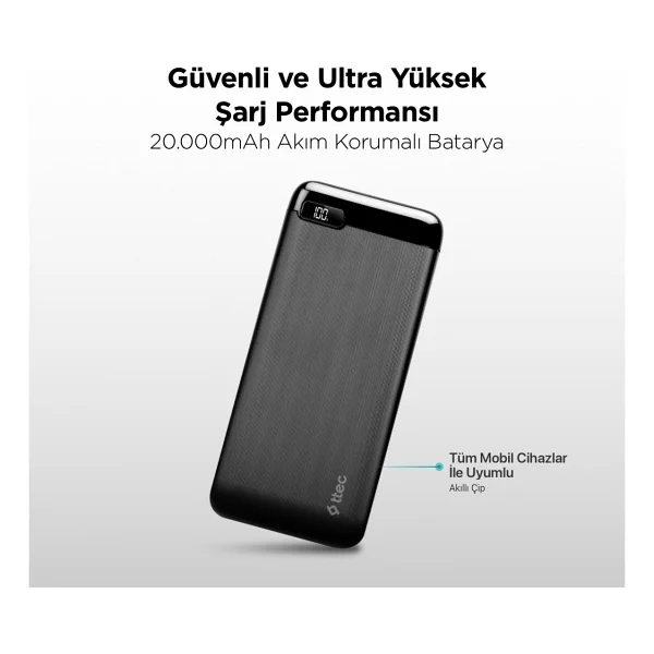 Ttec PowerSlim Pro LCD 2BB186S 20000 mAh Hızlı Şarj Powerbank - Görsel 3