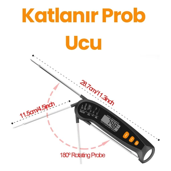 edewatt Paslanmaz Çelik Problu Dijital Mutfak Yemek Termometresi Sıcaklık Ölçer Hızlı Ölçüm PİL DAHİLDİR - Görsel 5