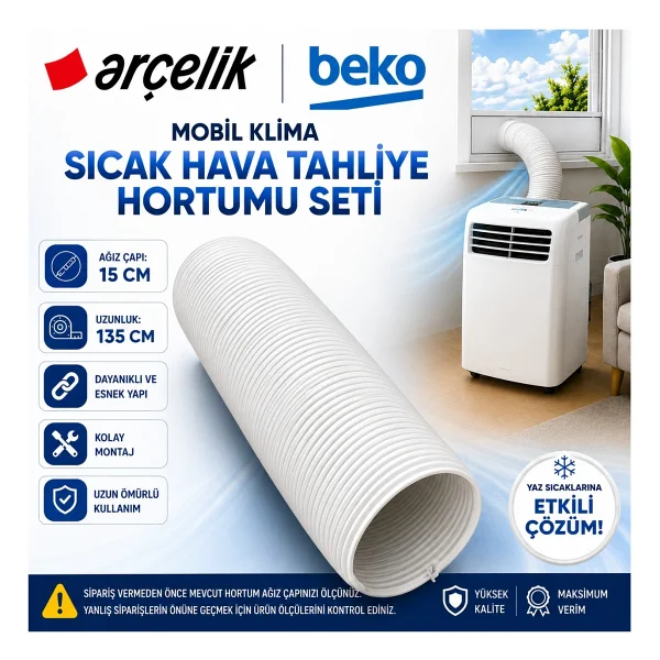 Öz Beyaz Eşya Beko - 21220P Uyumlu Portatif Klima Hava Tahliye Hortumu ve Bağlantı Aparatı - Görsel 7