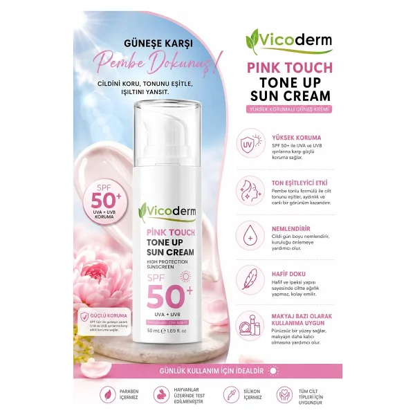 Vicoderm Pınk Touch Ton Eşitleyici Aydınlatıcı Güneş Kremi 50ML - Görsel 3