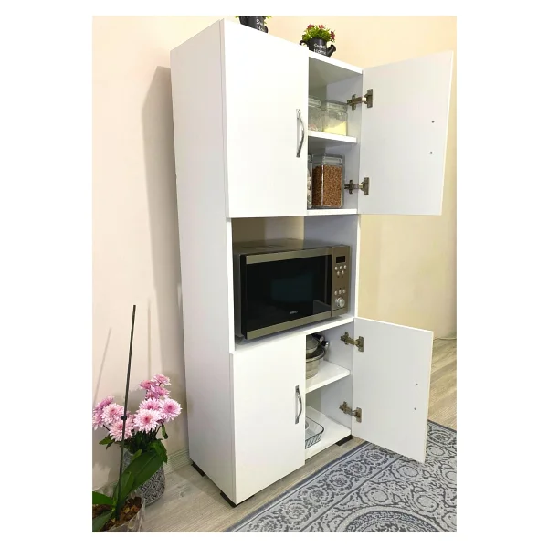 Irmak Mobilya 4 Kapaklı Orta Bölmeli Çok Amaçlı Beyaz Mikrodalga Fırın Dolabı, Mini Fırın Mutfak Dolabı - Görsel 8