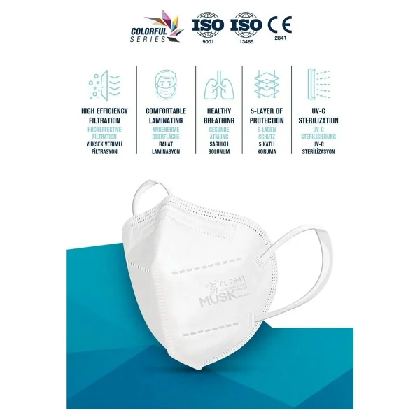 Musk FFP2/N95 Maske Beyaz Renk 100 Adet - Görsel 8