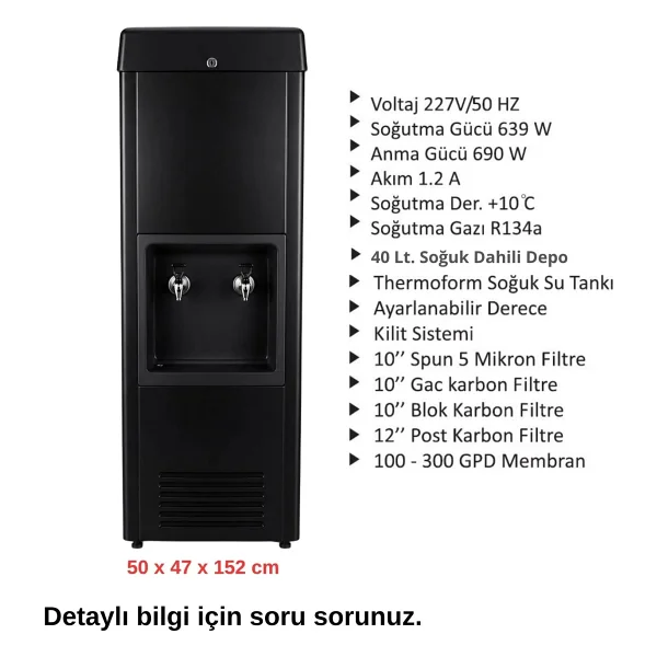 Evora Sanayi Tipi Sebil 40 Litre Soğutmalı Arıtmalı Siyah Endüstriyel Su Sebili - Görsel 4