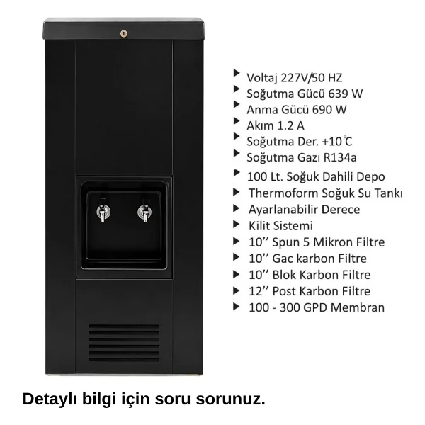 Evora Sanayi Tipi Sebil 100 Litre Soğutmalı Arıtmalı Siyah Premium Endüstriyel Su Sebili - Görsel 3