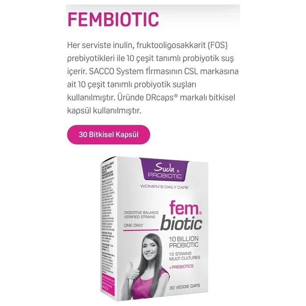 Suda Probiotic Fem Biotic 30 Kapsül - Görsel 7