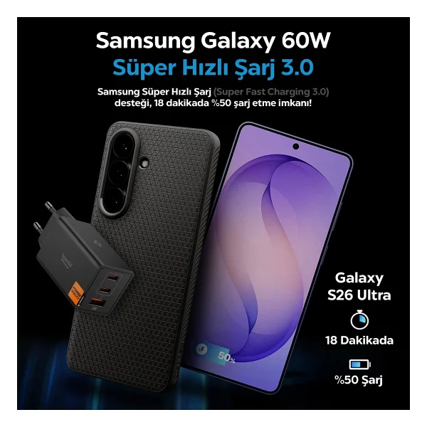 Spigen ACH09458 67 W Siyah Hızlı Şarj Adaptörü - Görsel 3