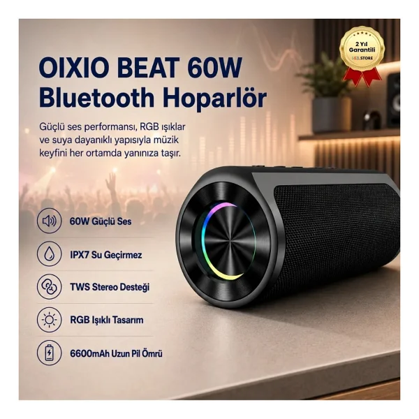 HZL BEAT 60W Su Geçirmez ipx7 Bluetooth AUX Sd Card Usb Yüksek Ses Kaliteli Hoparlör RGB Speaker - Görsel 10