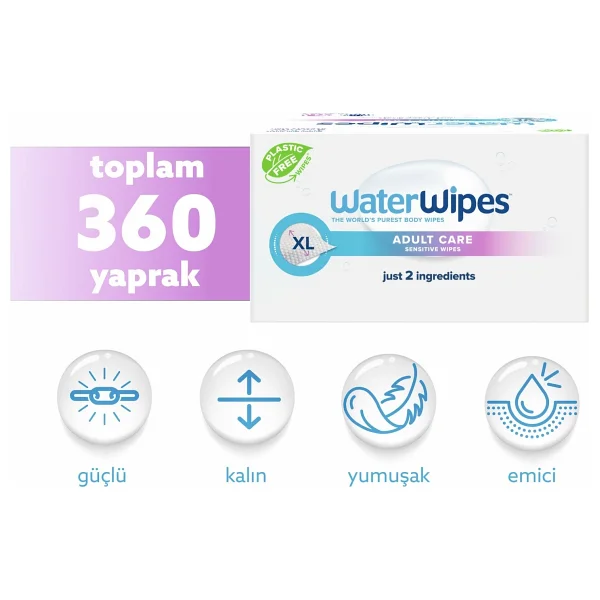 WaterWipes Yetişkin Islak Mendil Ekstra Geniş 30 Lu X 12 Adet (360 YAPRAK) - Xl Adult - Görsel 6