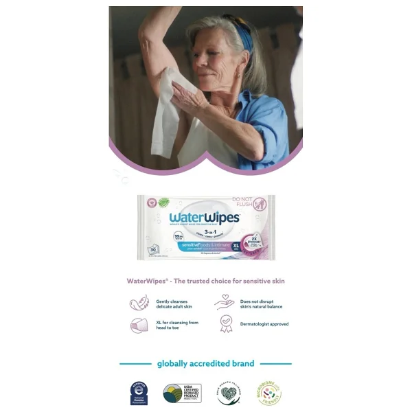 WaterWipes Yetişkin Islak Mendil Ekstra Geniş 30 Lu X 12 Adet (360 YAPRAK) - Xl Adult - Görsel 10