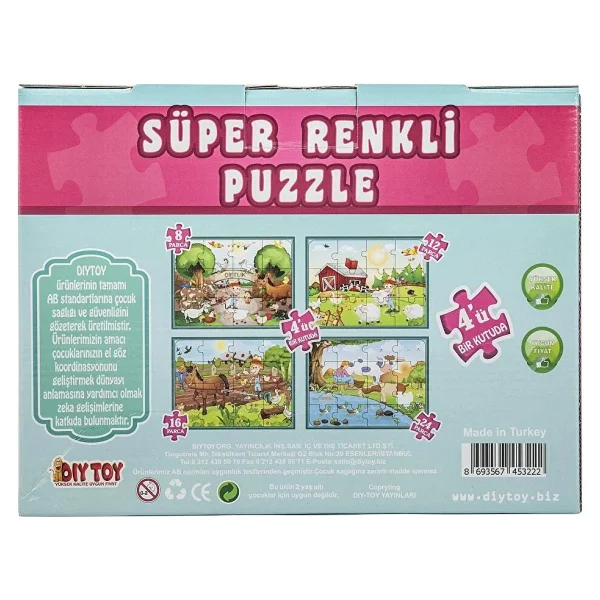 DIYTOY Dıy Toy Çiftlik Süper Renkli Puzzle 4 Adet Puzzle - Görsel 3
