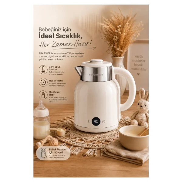 Premier PRK 2516E 1.5 lt Krem 2200 W Kettle - Görsel 3
