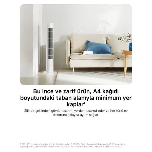 Xiaomi Smart Tower Akıllı Kule Tipi Vantilatör - 10 Metre Güçlü Hava Akışı, 150° Geniş Salınım, 100 Kademeli Hız Ayarı, Sessiz Inverter Motor, Wi-Fi ve Xiaomi Home Uygulama Kontrolü - Beyaz - Görsel 6