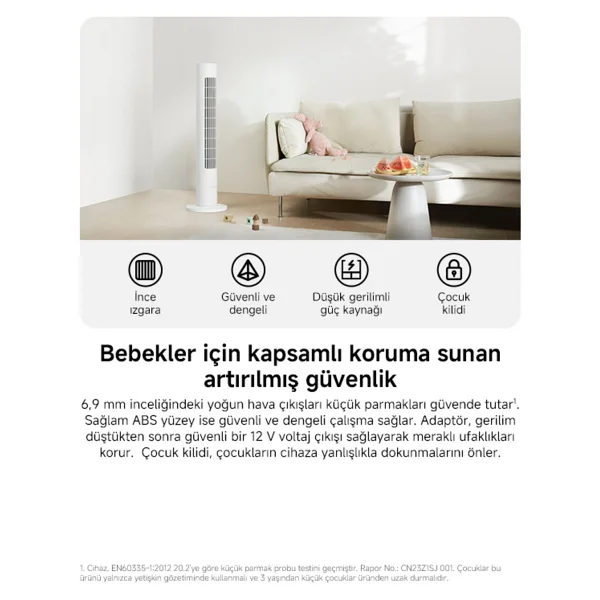 Xiaomi Smart Tower Akıllı Kule Tipi Vantilatör - 10 Metre Güçlü Hava Akışı, 150° Geniş Salınım, 100 Kademeli Hız Ayarı, Sessiz Inverter Motor, Wi-Fi ve Xiaomi Home Uygulama Kontrolü - Beyaz - Görsel 7
