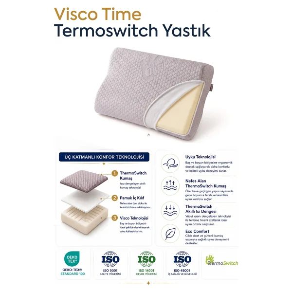Homedius Visco Time Thermoswitch 50x32 cm Boyun Destekli Ortopedik Yastık - Görsel 2