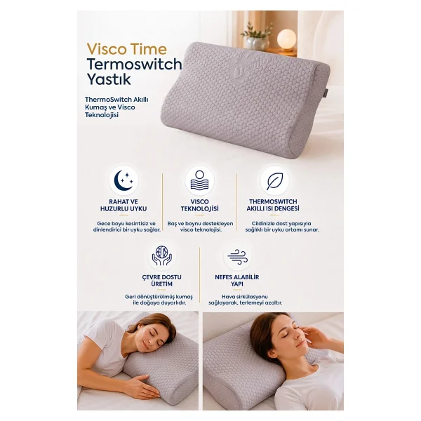 Homedius Visco Time Thermoswitch 50x32 cm Boyun Destekli Ortopedik Yastık - Görsel 3