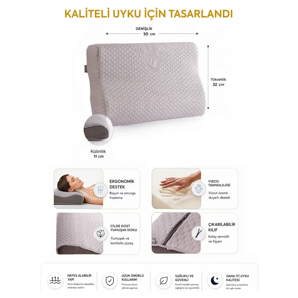 Homedius Visco Time Thermoswitch 50x32 cm Boyun Destekli Ortopedik Yastık - Görsel 6