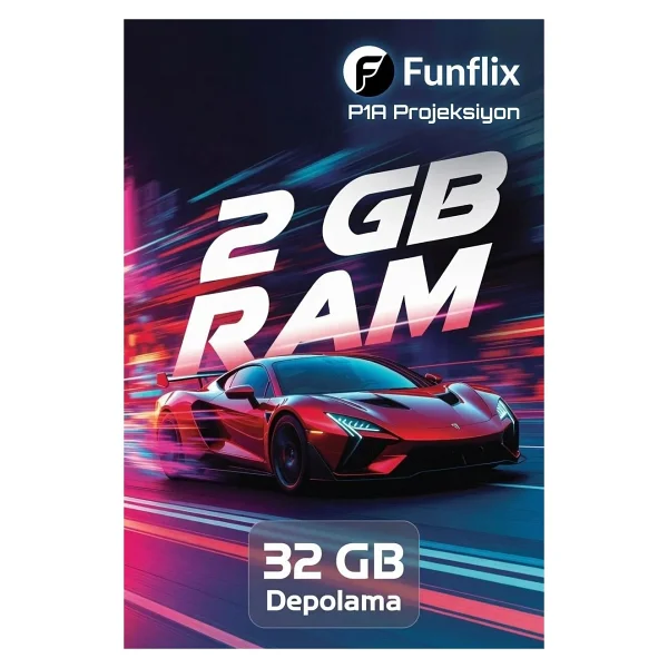 Funflix P1A Android 4K Destekli LED Full Hd Projeksiyon Cihazı, 2gb Ram 32 GB Depo, Bluetooth Kumanda, 150W Lamba, 300 Inç Görüntü - 0 - Siyah - Görsel 2