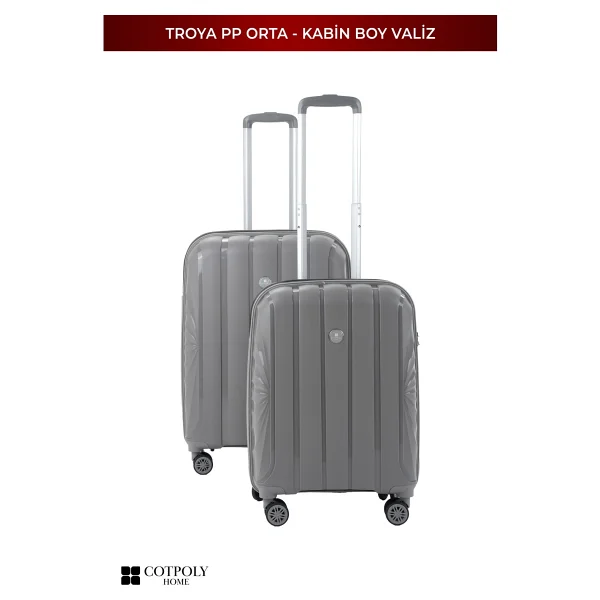 Cotpoly Troya Polipropilen Gri Kabin + Orta Boy 2'li Valiz Seti - Görsel 2