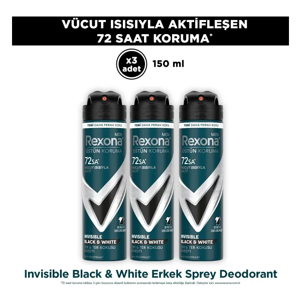 Rexona Men Üstün Koruma Invisible Black & White 150 ml 3 Adet Erkek Deodorant - Görsel 8