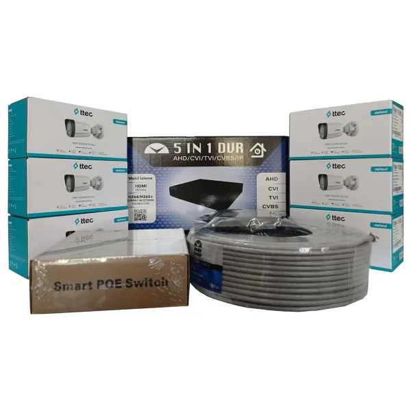 Ttec 6'Lı İp Güvenlik Kamerası Seti, Mikrofonlu, Uzaktan İzleme, Gece Görüş - Görsel 3